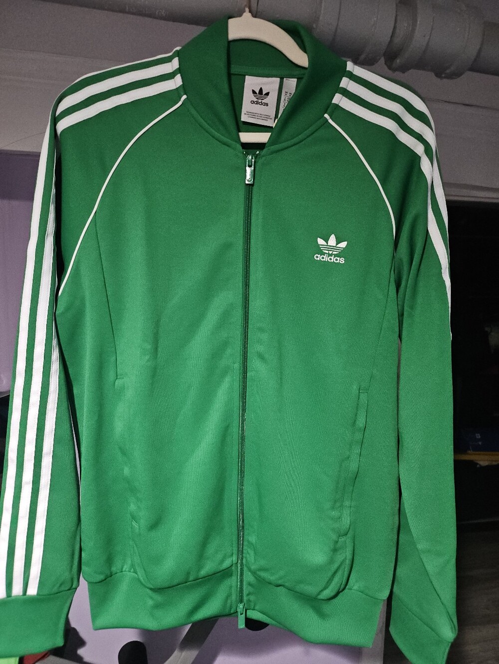 Adidas Green Track Jacket with White Stripes